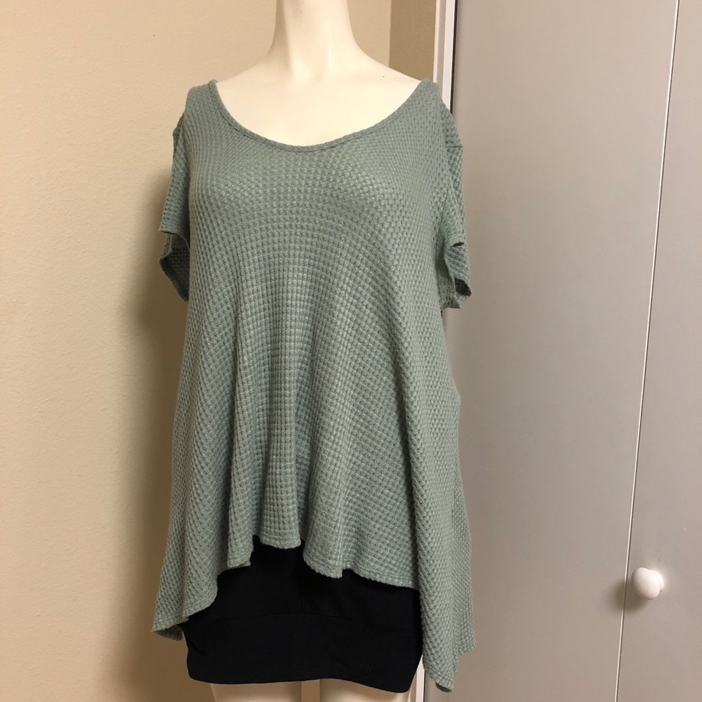 Ailya asymmetrical green stretch knit top